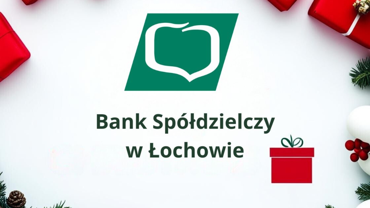 logo banku na tle prezentów