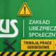 grafika przedstawiająca logo ZUS oraz elementy wskazujące na prowadzone prace serwisowe
