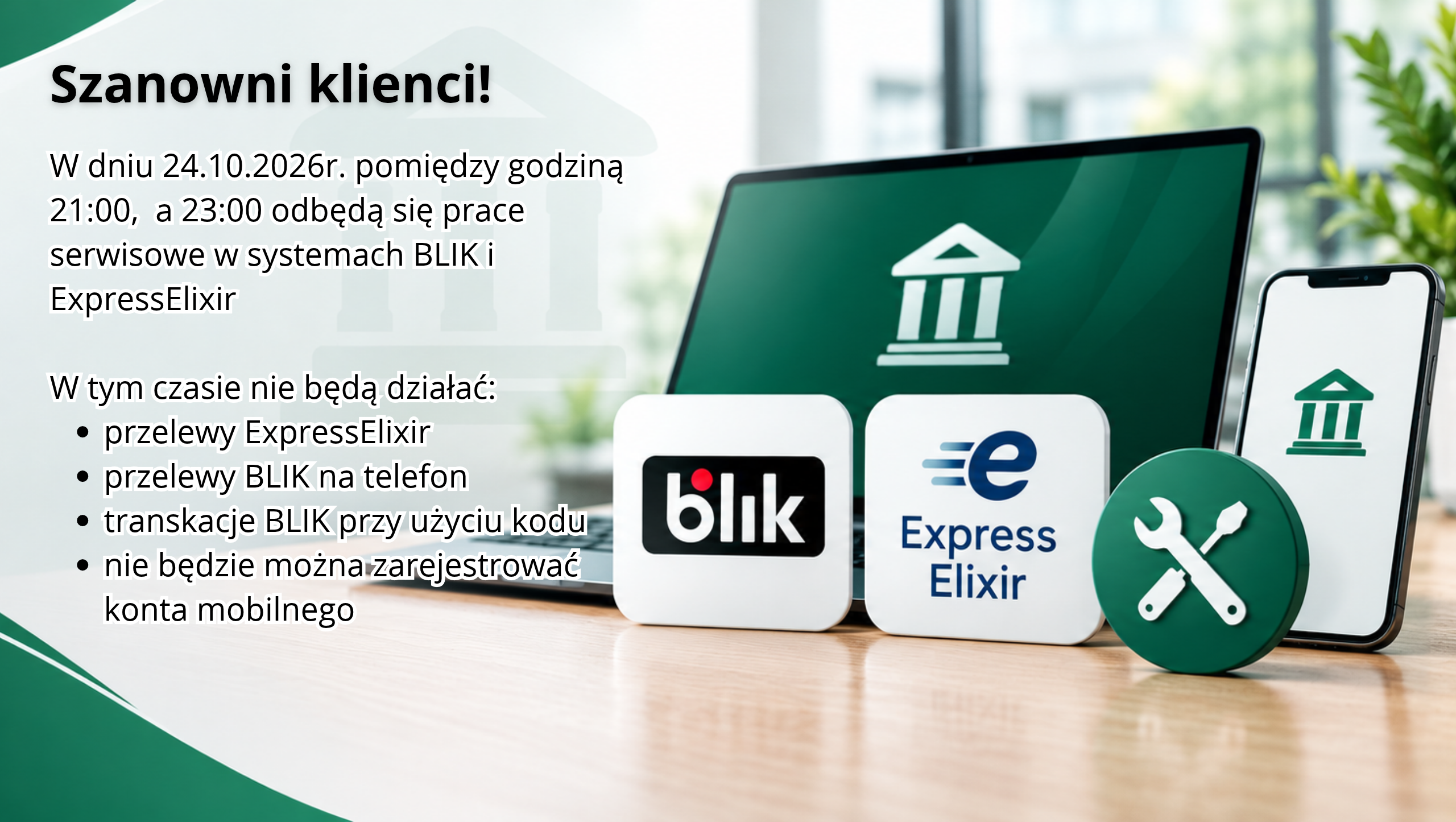 grafika informująca o pracach serwisowych