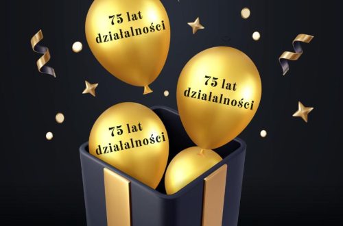 zdjęcie przedstawiające balony z napisem 75 lat działalności